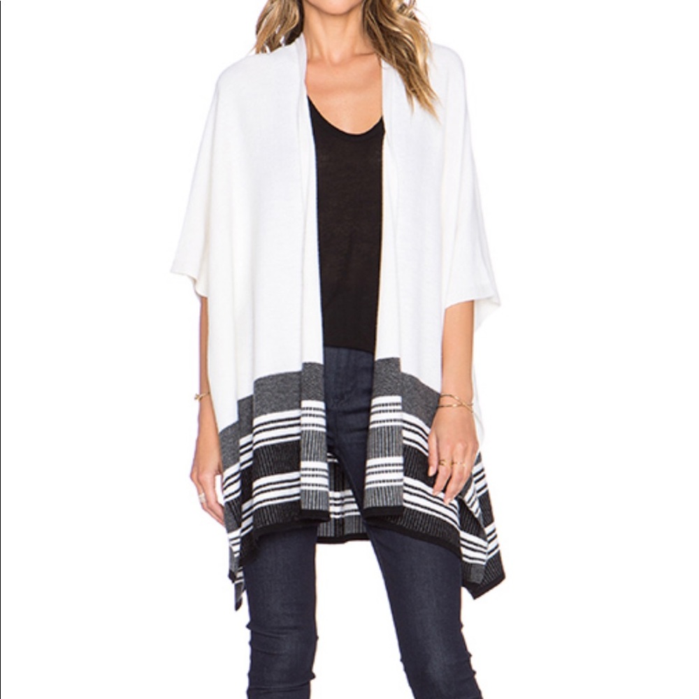 VINCE Graphic Stripe Poncho in Off White & Black